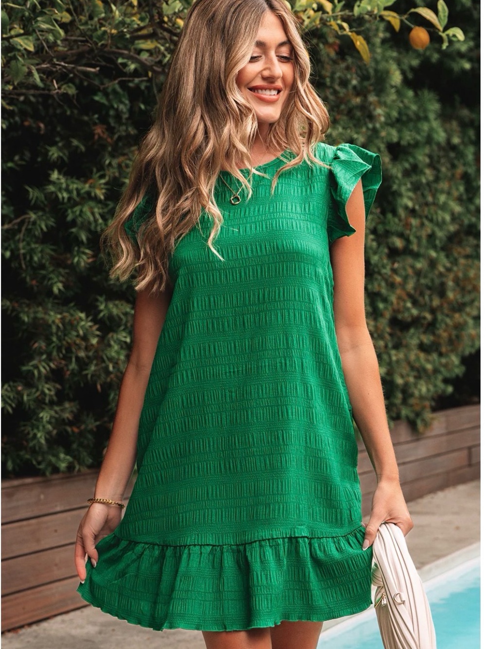 Green Ruffle-Sleeve Women’s Dress